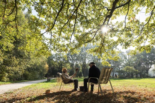 Gezellig onder de Zomereik<br />op de zoveelste Indian Summer<br />dag 16 oktober 2018 <br />toen het tezelftertijd in 2009<br />vriezend weer was.<br />De Topinamboer wordt <br />aangeprezen voor mens en dier.