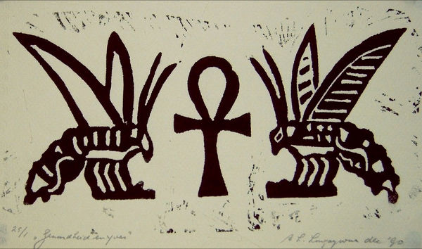 egyptisch bijenmotief met anch, symbool voor eeuwig leven